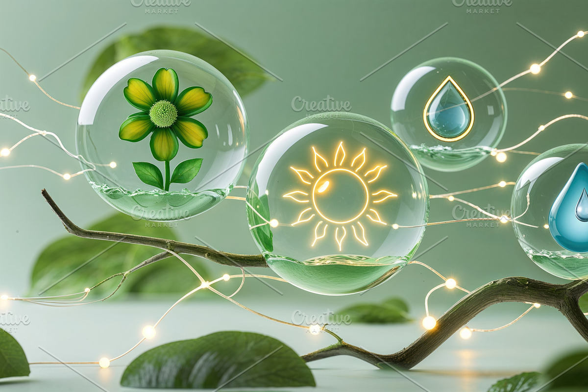 Floating spheres, an Illustration by wavebreak