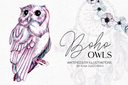 Boho Owls ultraviolet collection, an Animal Illustration by CrystalinaShop (Thumbnail 1 of 11)