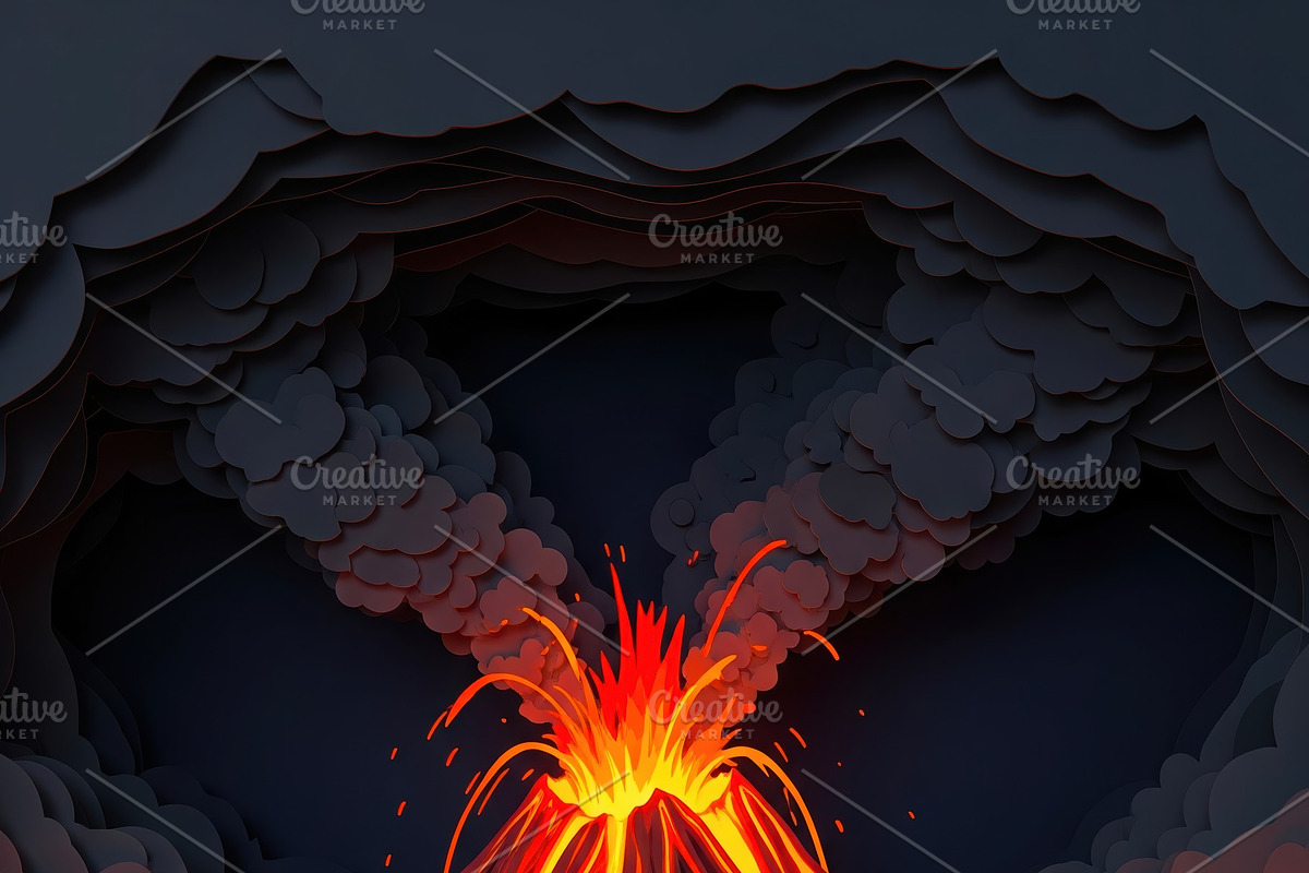 Volcanic Eruption Papercut Scene, a Decorative Illustration by Virgo Studio