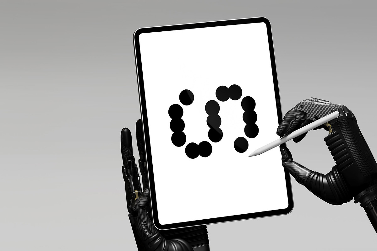 Robot Hand iPad Pro Mockup 02, a Mockup by TRANSPARENT SOURCE