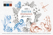 Easter Animals Hand Drawn Clipart, an Animal Illustration by InstaDesignPro (Thumbnail 1 of 14)
