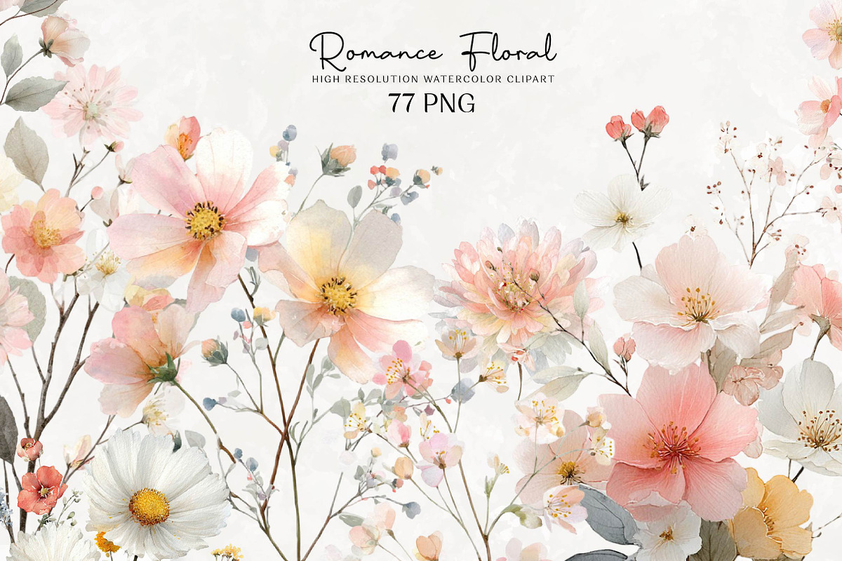 Romance Floral, Watercolor clipart, an Illustration by DreamCafeArt (Photo 1 of 6)