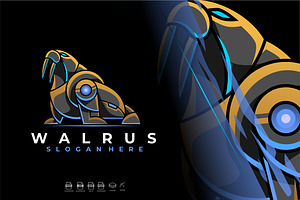 Modern Mecha Robot Walrus Tusk Logo
