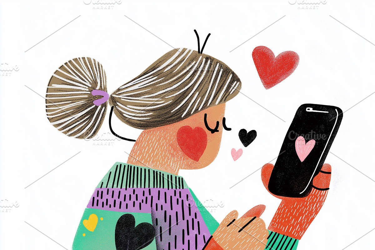 A teenage girl holds her phone, a Person Illustration by Sybillla