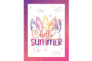 Hello summer poster with surfboards, an Object Illustration by studioDK