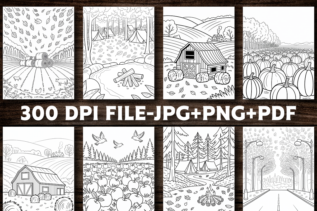 Autumn Landscape Coloring Book, a Seasonal Illustration by Design Station (Photo 2 of 5)
