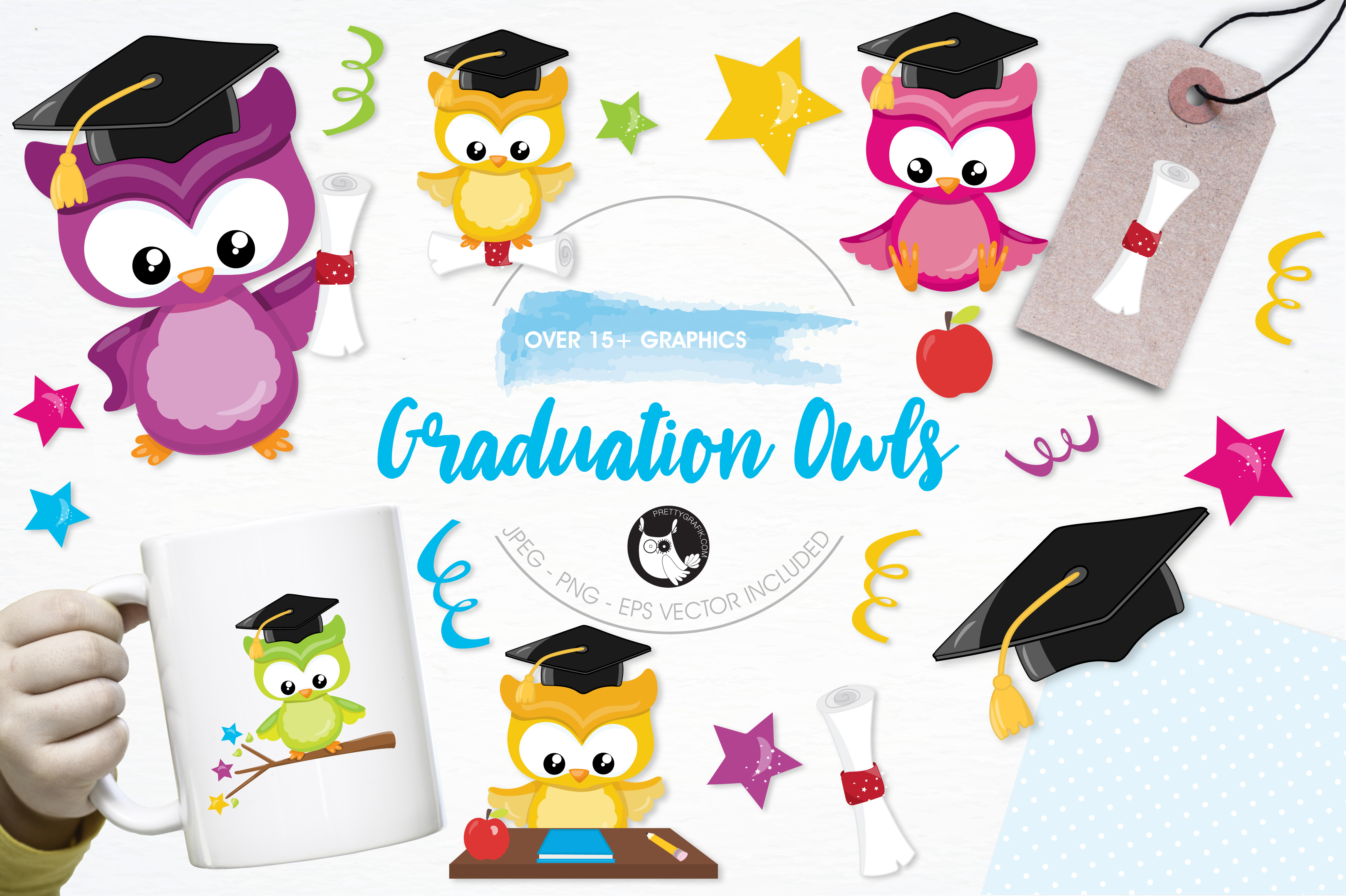 Graduation owl illustration pack, an Education Illustration by ...