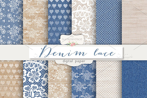 Denim/burlap lace digital paper preview 2