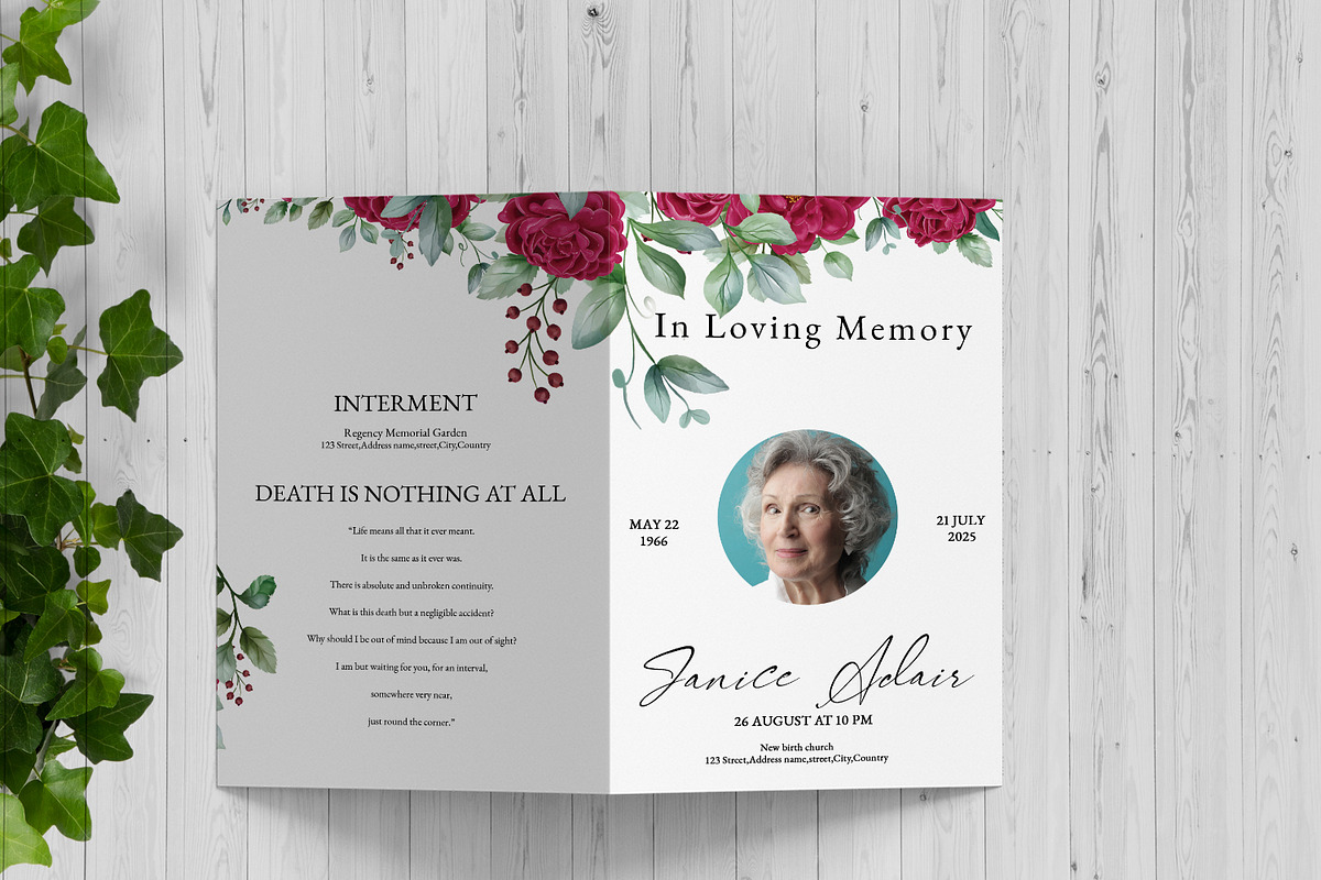 Floral Funeral Program Template, a Brochure Template by retrographix (Photo 3 of 5)