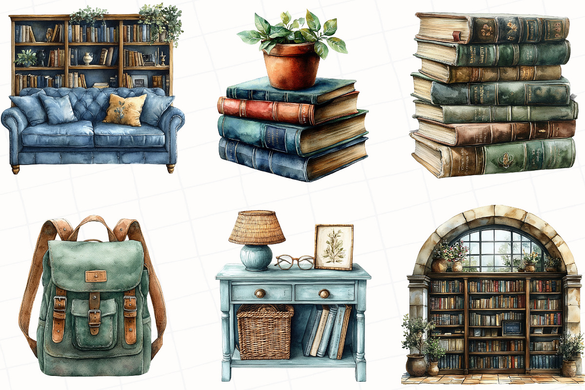 Watercolor Booklover Clipart, an Illustration by OK Design (Photo 5 of 5)