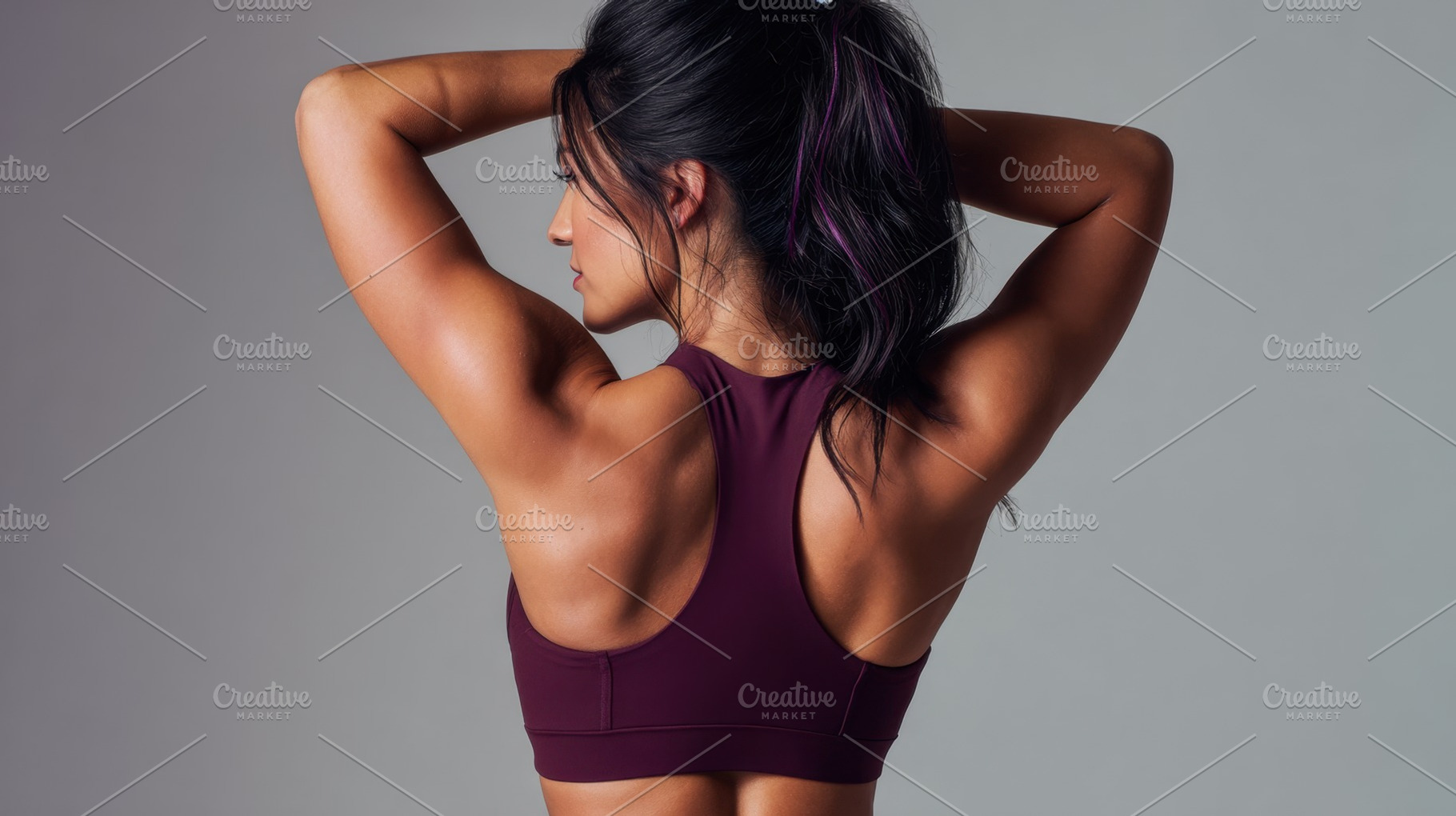 Woman flexes strong shoulders, a Photo by Beautiful things