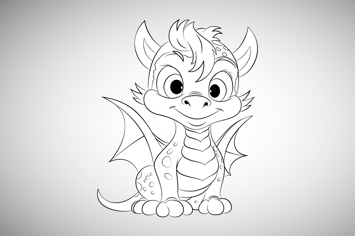 Cute Dragon Coloring Book Page, an Animal Illustration by Ghagra (Photo 5 of 6)