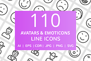 110 Avatars & Emoticons Line Icons, an Outline Icon by IconBunny (Thumbnail 1 of 2)