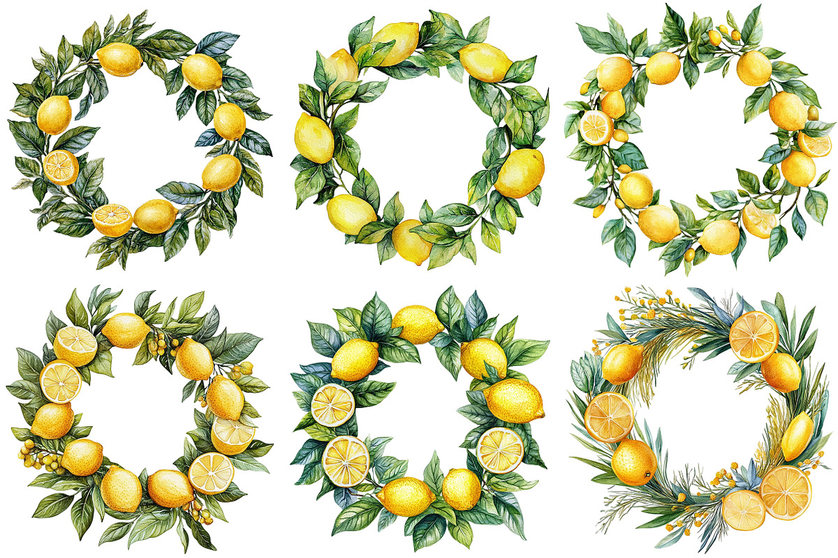 Watercolor Lemon Wreath Clipart, an Illustration by Craft Nest (Photo 7 of 7)