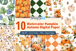 Watercolor Pumpkinp Digital Paper, a Pattern Graphic by Snapybiz