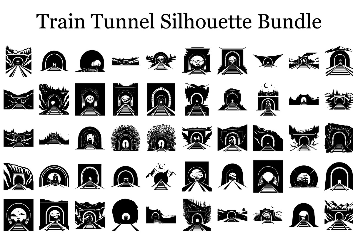 Train Tunnel Silhouette Bundle, a Graphic by hafijul (Photo 1 of 15)