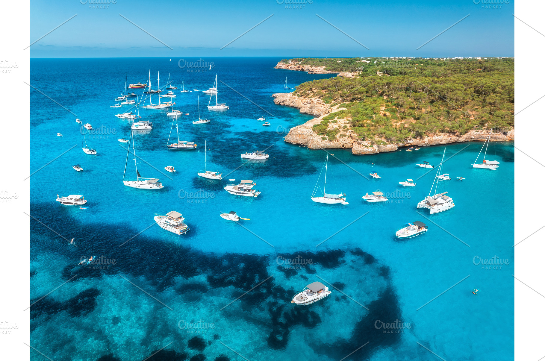 Aerial view of luxury yachts and, a Transportation Photo by den-belitsky