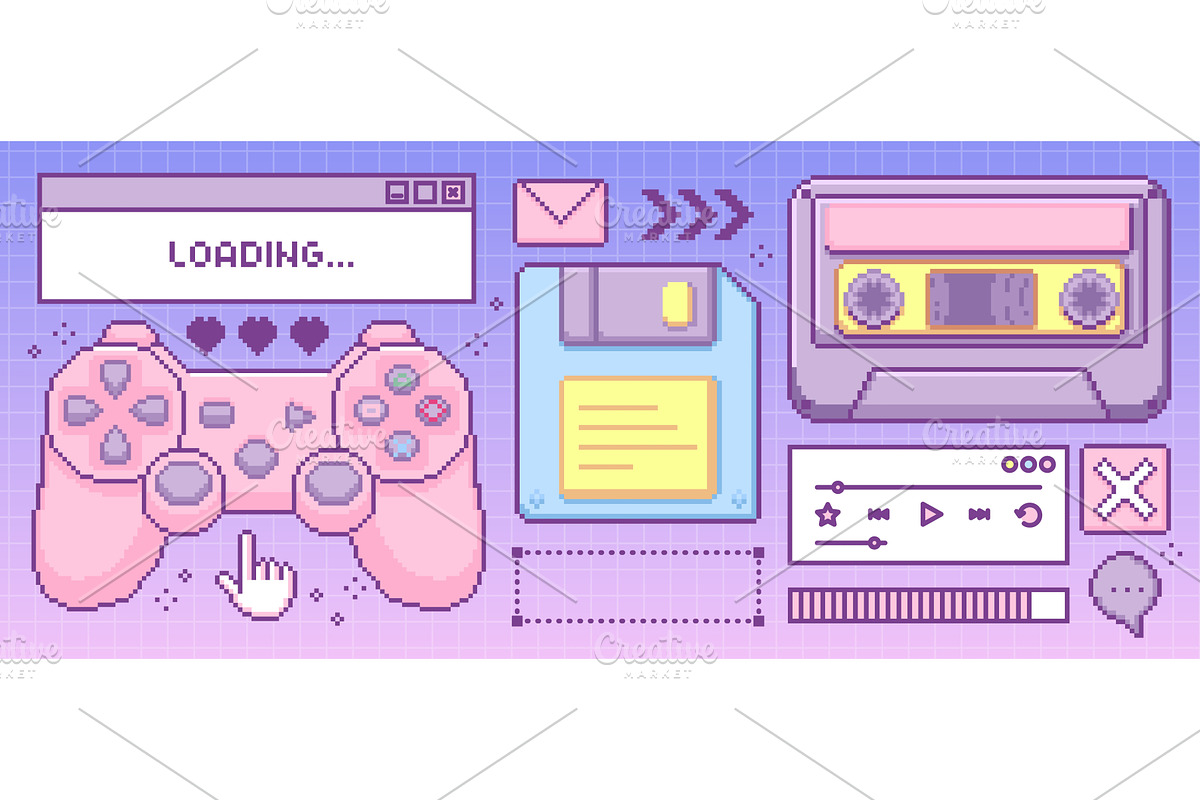 Y2k retro pixel game elements in, an Object Illustration by art PVP - market