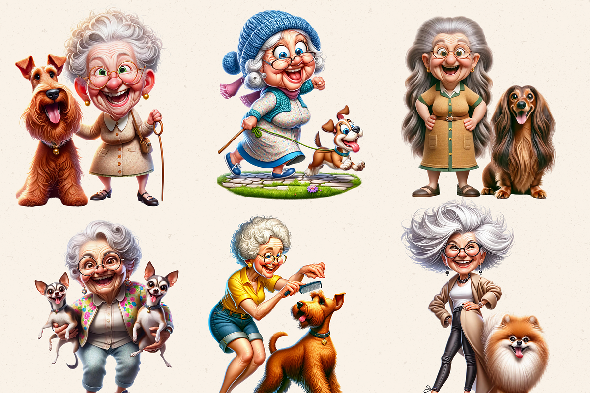 GRANNIES AND DOGS CLIPART PACK, a Person Illustration by Daring Digies (Photo 3 of 5)