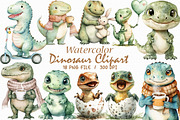 Watercolor Dinosaur Clipart, an Illustration by Libby Wishes (Thumbnail 1 of 9)