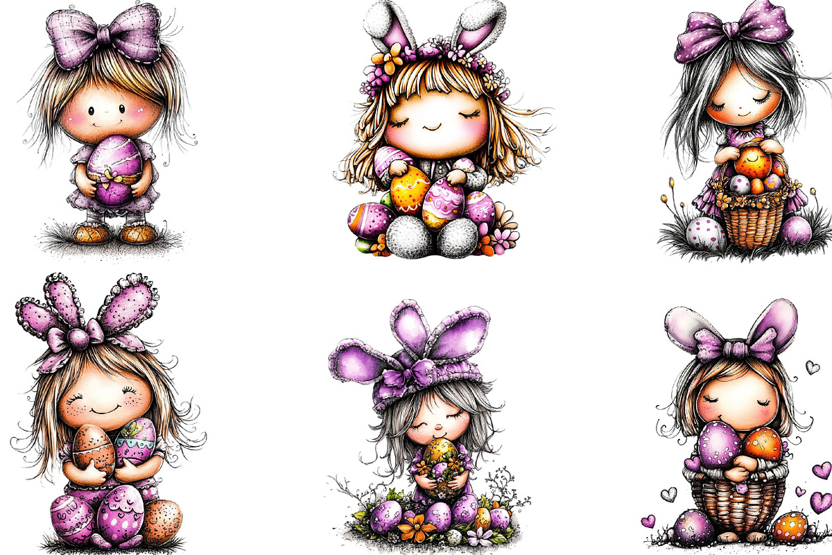 Whimsical Easter Girl Clipart Bundle, an Illustration by Designking (Photo 2 of 5)