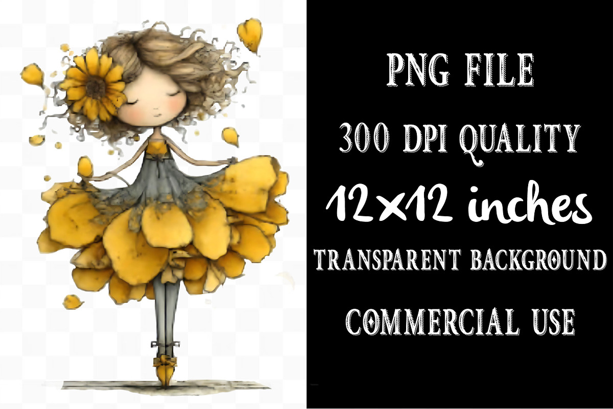 Sunflower Girl PNG Clipart, a Person Illustration by Designking (Photo 4 of 5)