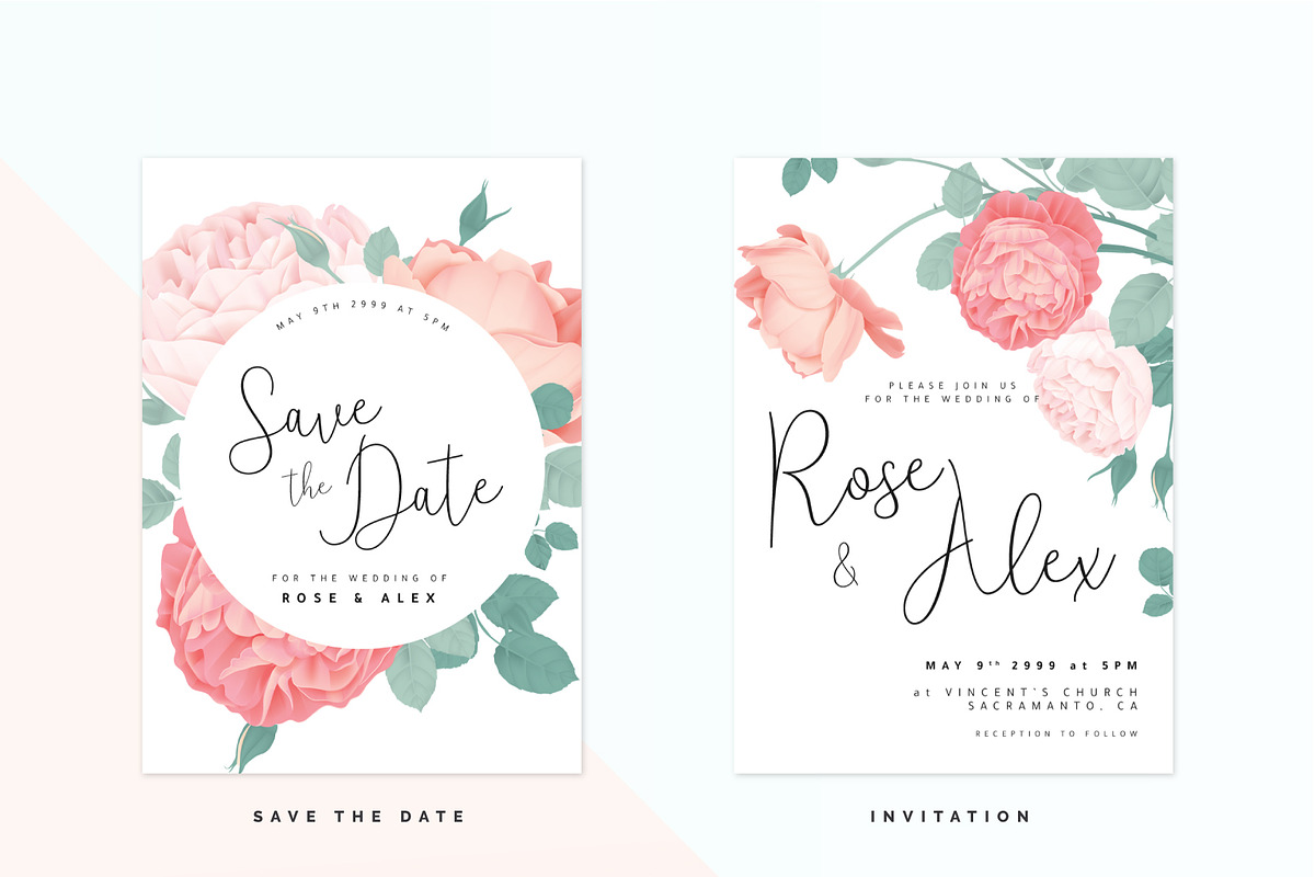 Rose wedding invitation suite, an Invitation Template by Momosama Studio (Photo 3 of 7)