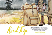 Watercolor Road Trip Clipart Set, a Person Illustration by ArtCreationsDesign (Thumbnail 11 of 19)