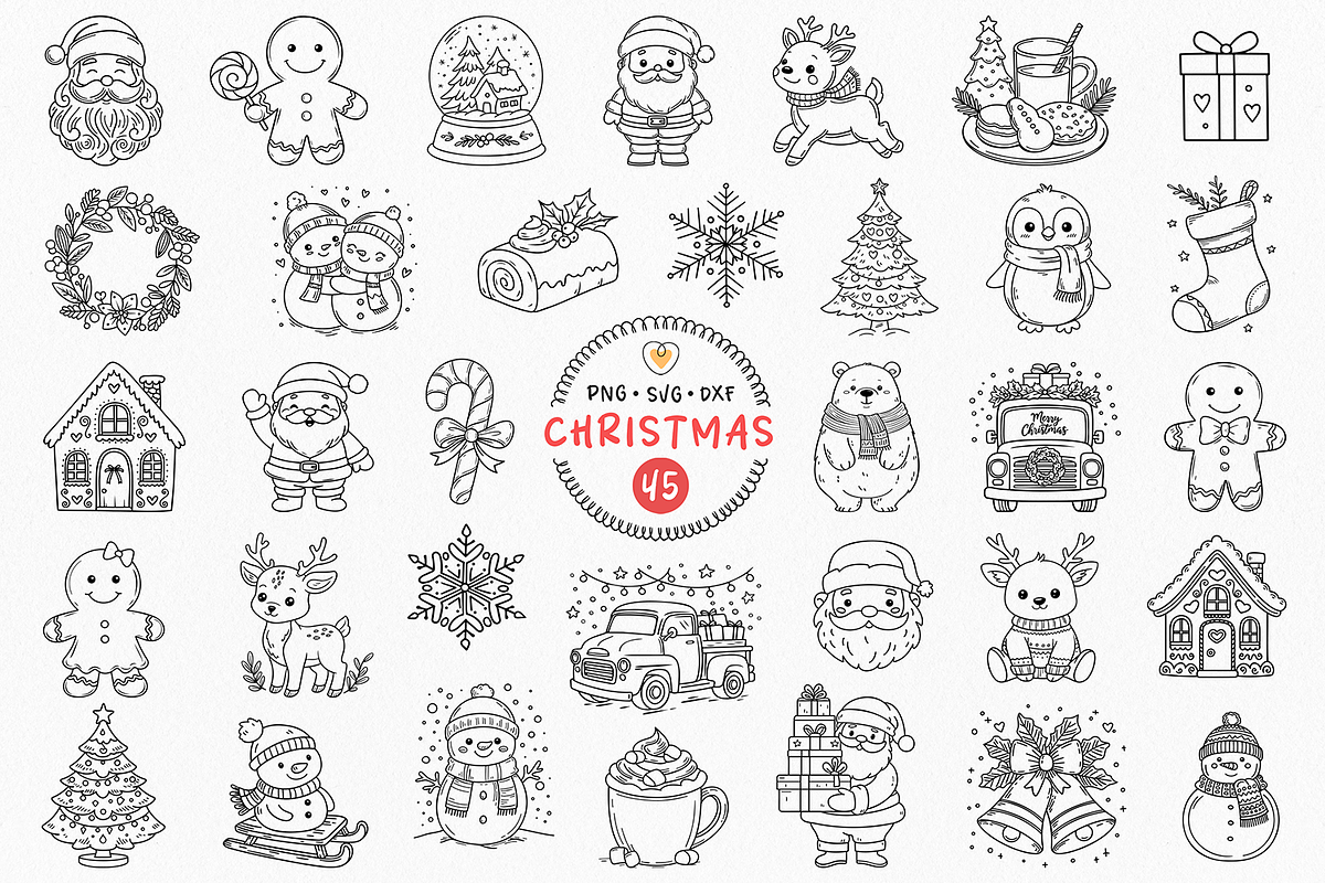 Christmas Line Art Bundle Clipart, a Seasonal Illustration by Pretty Meerkat (Photo 1 of 7)