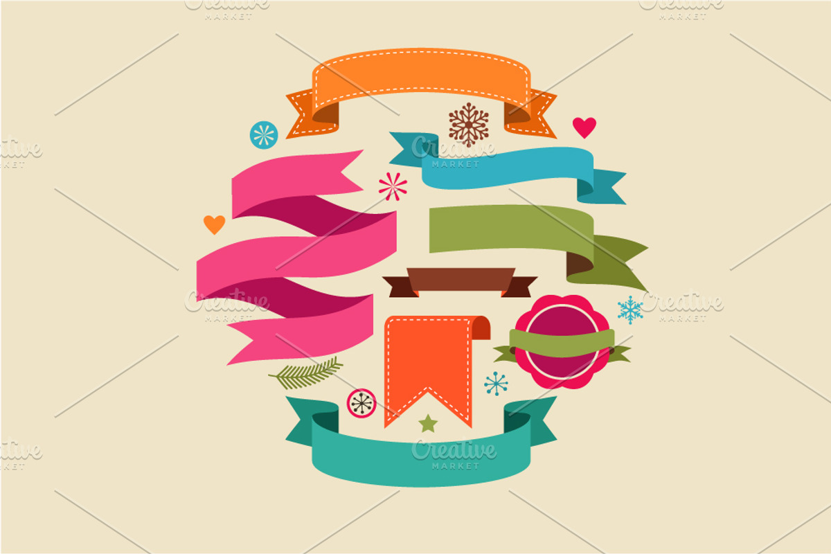 Set of christmas ribbons & banners, an Illustration by Marish (Photo 2 of 3)