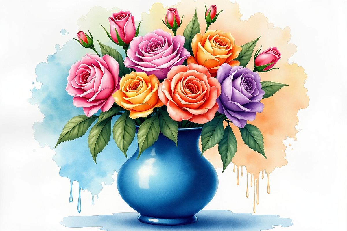 Charming watercolor flower vase, an Illustration by Amazin_art (Photo 4 of 7)
