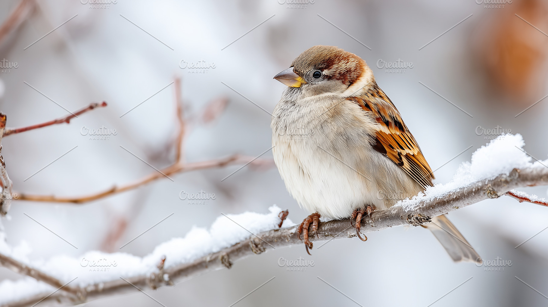 Small sparrow perched on snowy tree, an Animal Photo by MistyDay