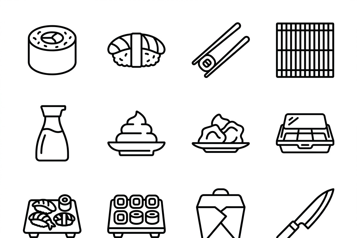 390 Sushi Restaurant Icons, an Outline Icon by adenpinkstore (Photo 12 of 13)