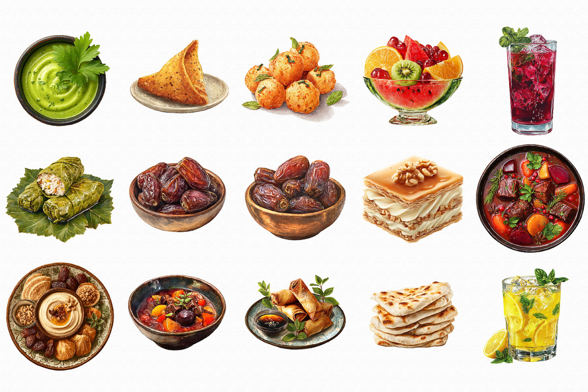 Watercolor Ramadan Iftar Food PNG, a Food Illustration by Libby Wishes (Photo 3 of 7)