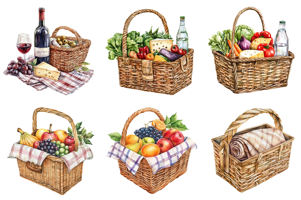 Summer Picnic Basket Clipart Bundle, an Illustration by Pixels.Craft (Photo 8 of 10)