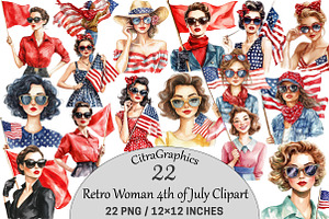 Retro Woman 4th of July Clipart, a Person Illustration by CitraGraphics