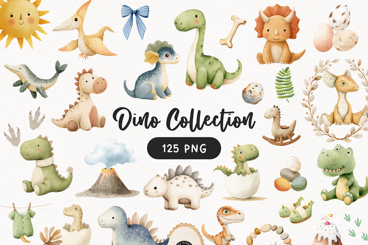 Dino Atelier Nursery Clipart, an Animal Illustration by PaintPixelCo (Photo 1 of 12)