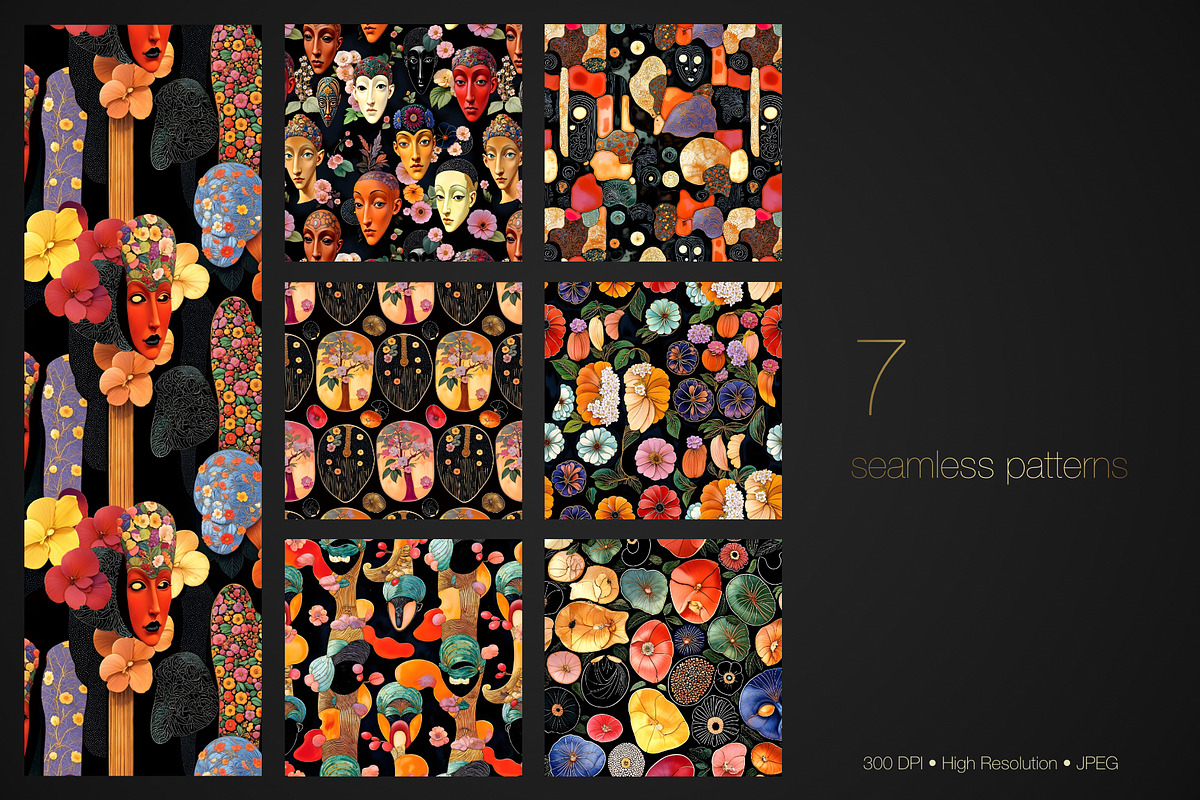 AI Floral Masks Pattern Collection, a Pattern Graphic by IrinaCzaran (Photo 2 of 10)