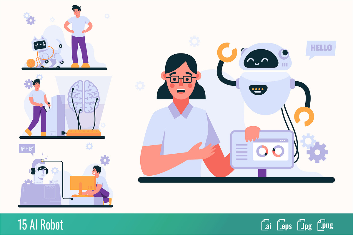 AI Robot - Flat illustration, a Technology Illustration by SlideFactory