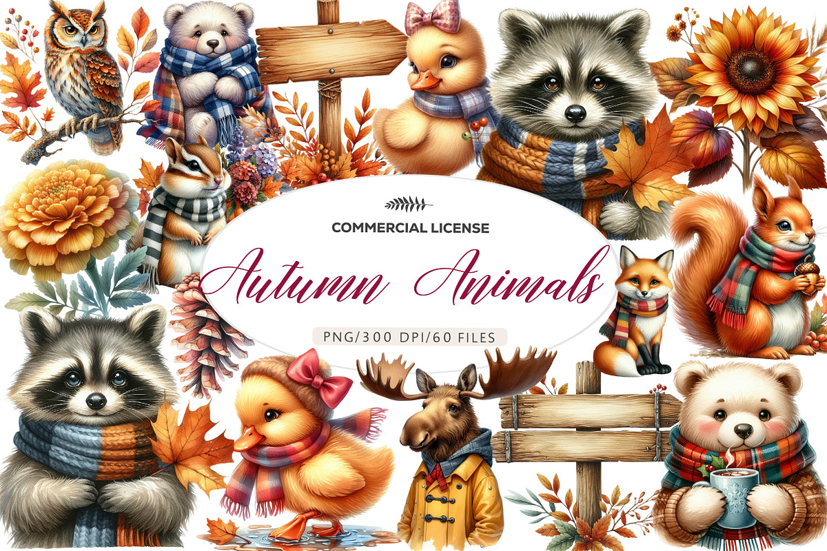 Autumn Animals Clipart, an Illustration by CreationArt (Photo 1 of 5)