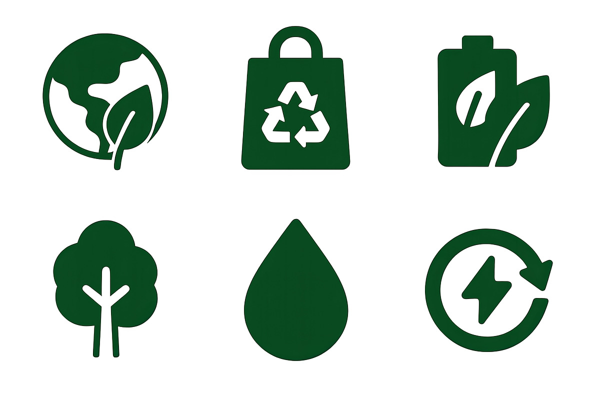 Eco icon sets featuring earth, recyc, an Illustration by Dvoevnore photos