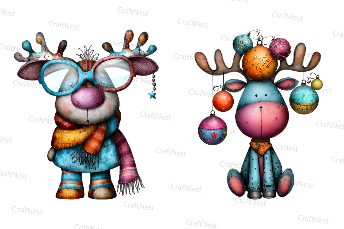 Quirky Reindeer Clipart, an Illustration by Craft Nest (Photo 6 of 8)