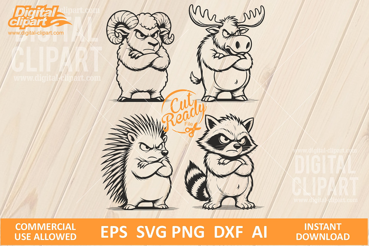 Angry Cartoon Animals set SVG, an Animal Illustration by Digital-Clipart
