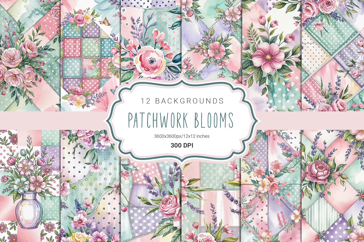 Watercolor Patchwork Blooms, a Background Graphic by Curve Design (Photo 1 of 7)