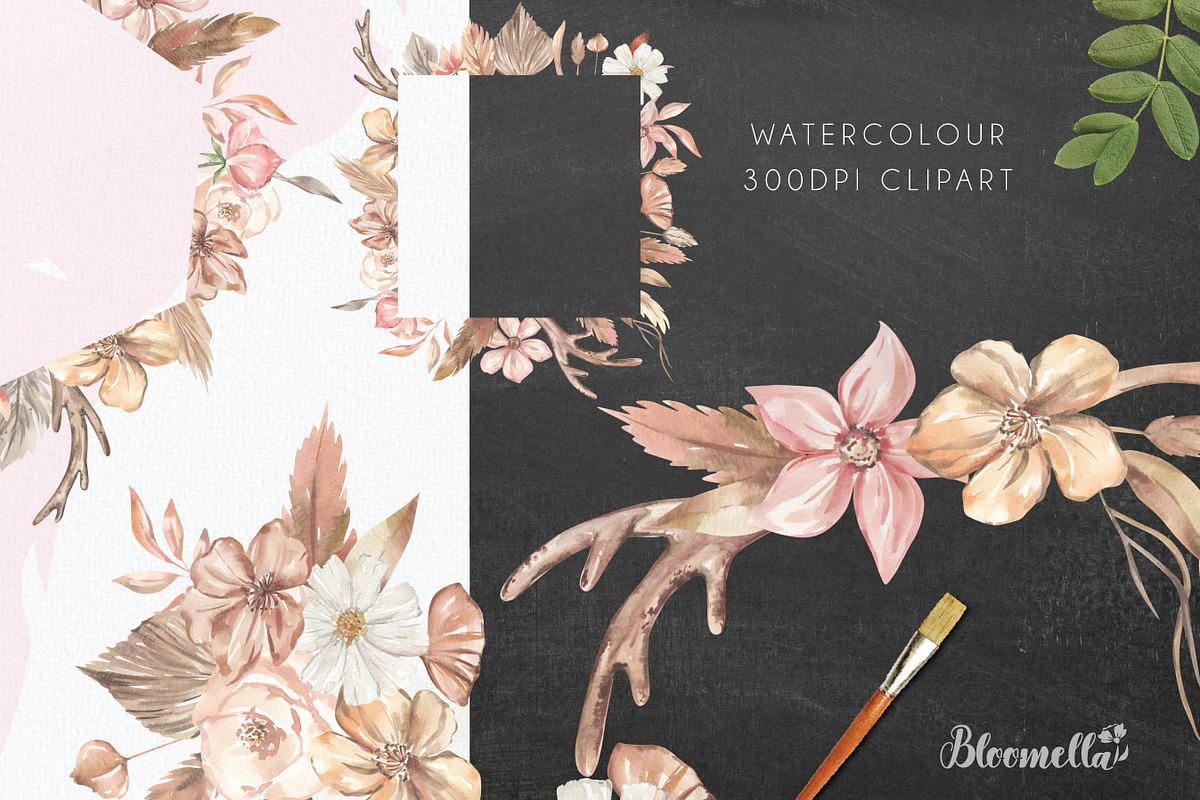 Watercolour Bohemian Florals Neutral, a Decorative Illustration by Bloomella (Photo 3 of 8)