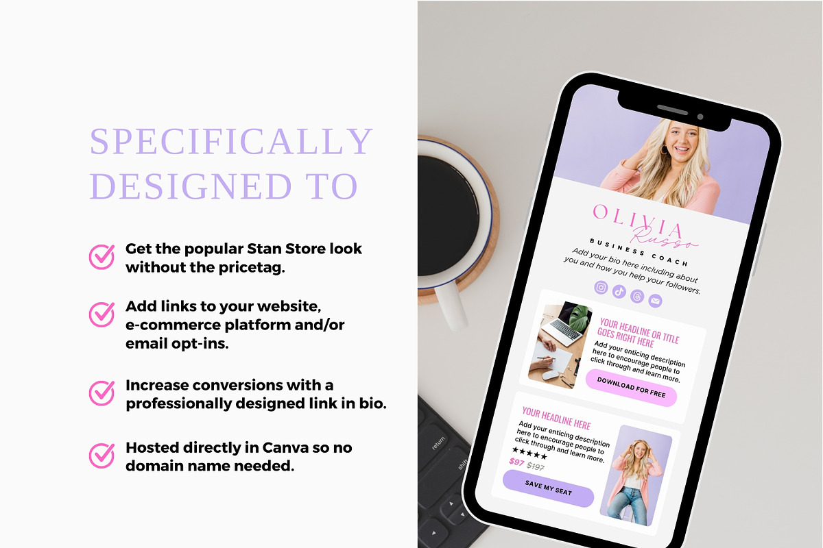 Link In Bio Template, Canva Website, a Landing Page Template by Ciera Design Templates (Photo 3 of 8)