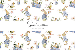 watercolor rabbit seamless pattern, a Pattern Graphic by Pink Studio Art
