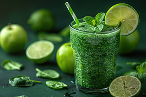 Green detox smoothie with apple lime spinach and fresh basil hea, a Food & Drink Photo by José Manuel Gelpi
