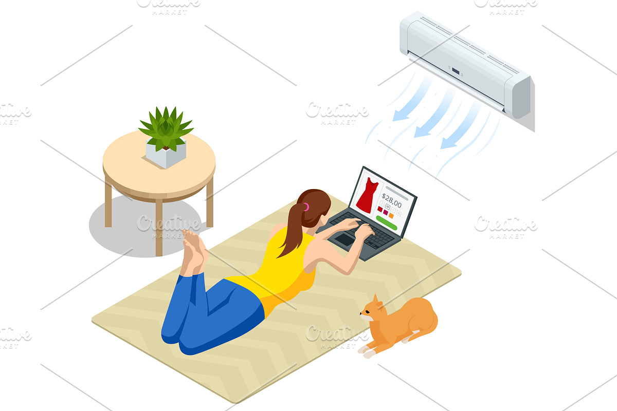 Isometric room with woman shopping, a Technology Illustration by Golden Sikorka