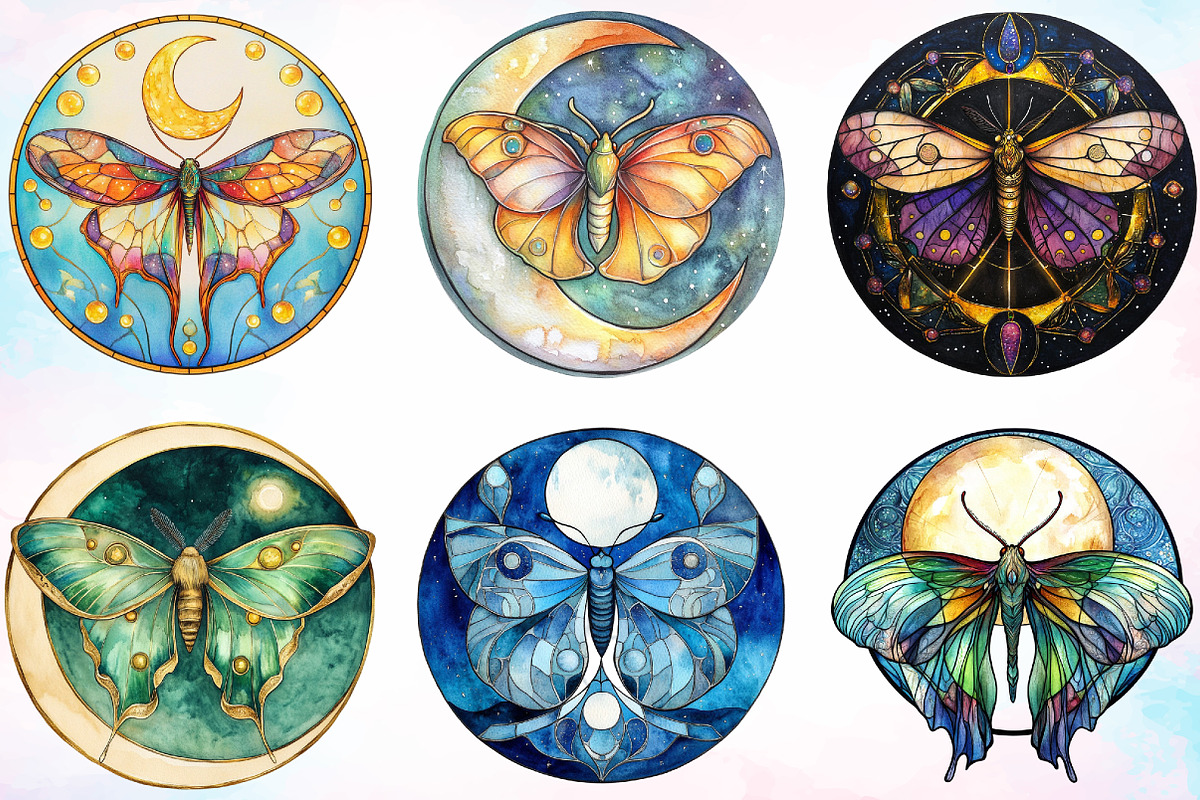 Lunar Moth and Moon Stained Glass, an Illustration by Canvas Craft (Photo 2 of 5)